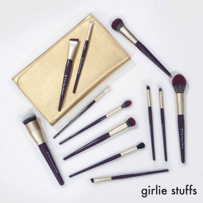 Girliestuffs - Matte Gold Burgundy Brush set + gold clutch bag