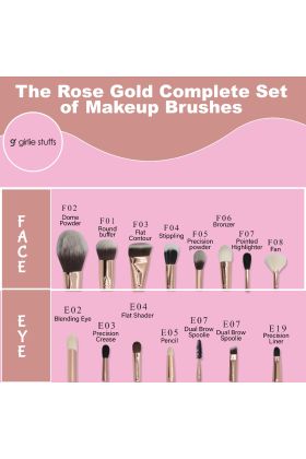 Girliestuffs - Rose Gold & Marble - 25 piece brush set + 12 piece powder puffs 